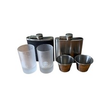 Jagermeister & Hooter Silver Anniversary Stainless Steel Flask 6oz 4 Shot Glass picture