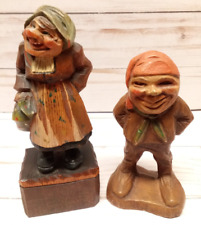 Vintage lot of 2 Hand Carved Trademark Franco Made In Italy wood woman and man picture