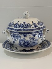 Davenport Staffordshire England 1836 Blue Transferware Bowl~Underplate RARE picture