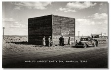 Vintage Style NEW ART 1930s RPPC-WORLD'S LARGEST EMPTY BOX-AMARILLO TEXAS-FAUX picture