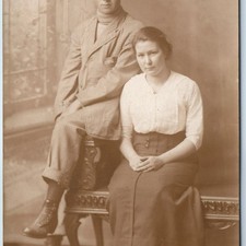 c1910s Studio Portrait Young Couple RPPC Fashion Suit High Lace Boots Postcard picture
