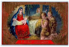 1911 Merry Christmas Mary Religious Gel Golt Gilt Kirkland Kansas KS Postcard picture