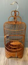 Vintage 1960 Circa Asian Round Carved Bamboo Wooden Bird Cage 22” Preowned picture