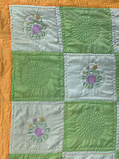 Vtg Satin Yellow Green Embroidered Floral Thick Duvet Cover 66