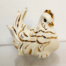 Vintage Freeman McFarlin Hen  Chicken Figurine, Hand-Painted Gold Ceramic picture