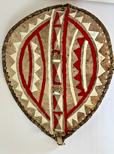 Vintage Maasai Cattle-Hide Shield Bent-Wood Frame Handcrafted African Art picture