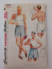 Vintage Simplicity 4149 Mens Shorts Sewing Pattern Size 40 Pleated Elastic Waist picture