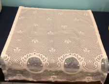 BEAUTIFUL VINTAGE LACE CURTAINS WITH BEAUTIFUL BLUE, PURPLE FLOWERS AT BOTTOM picture