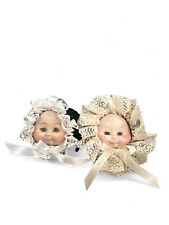 Vtg Lot Of  2 Lace Ornaments Baby  Doll Pearls Porcelain Faces Red Green Velour picture
