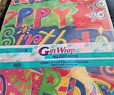 Vintage Cleo Birthday Gift Wrap Wrapping Paper NEW NOS USA 2 Sheets Bold Colors picture