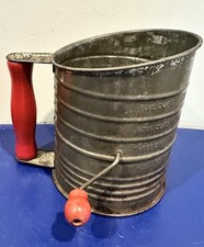 Vintage Bromwell's Measuring Sifter 5-Cup Red Wood Handle Farmhouse picture