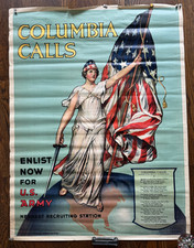 Original 1916 WWI Columbia Calls Poster Aderente US Army Recruiting Halsted picture