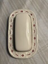Longaberger Pottery Woven Traditions Heritage Red Butter Dish with Lid, USA picture