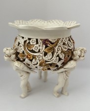 Large Vintage Ardalt Amorini Italy 4091 Cherub Planter Reticulated Cachepot 9” picture