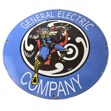 Vintage General Electric Sign - Thor Marvel Gas Auto Shop Pump Porcelain Sign picture