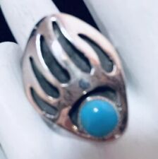 Navajo Sterling Turquoise Bear Paw Shadowbox Ring #903 SIGNED picture