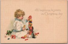 c1910s GIBSON CHRISTMAS Postcard Girl w/ Toy Blocks 