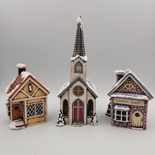 Vintage 1980s Scioto Ceramic Christmas Village Chapel Candy Shop & Cottage Read picture