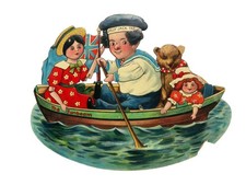 Antique Die Cut Lithograph Scraps The Bonnie Boatload The Sunbeam Rowboat 1900s picture