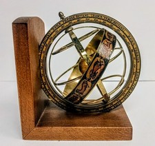 Vintage Italian Brass Armillary Sphere Zodiac Climate Zones Wooden Base Antique picture