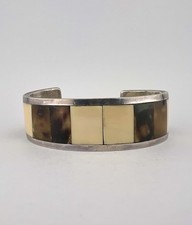 Vtg Navajo Sterling Silver Multi Gemstone Flush Women's Cuff Bracelet 39.5g picture