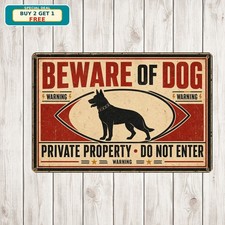 Beware Of Dog Small Size Caution Tin Sign Funny Yard Gate Metal Decor 8x12 picture