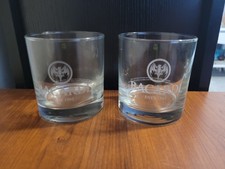 Set of 2 Vintage Bacardi Rum Lowball Rocks Glasses Etched Bat Logo Barware picture