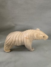 Vintage Carved Banded Stone Polar Bear Figurine 5.75