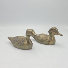 VTG Set of 2 Brass Ducks MCM Bird Decor Trinket Cottagecore Textured Small picture