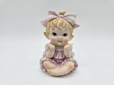 Vintage Lefton Bisque Porcelain HP Piano Baby Girl In Pink KW2287 4