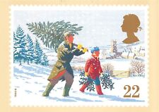 BRINGING HOME TREE Christmas 1990 Stamp by John Gorham Royal Mail POSTCARD 6513c picture