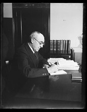 Photo:Man Writing at Desk 1940s Office Portrait Photo picture