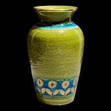 Bitossi Aldo Londi Thai Silk Vase Gold Blue Signed Italy 64/3 picture