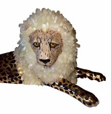 RARE MCM Gold Ceramic Leapord Lion CAT Figurine Adorned Geode Crystals 17” picture