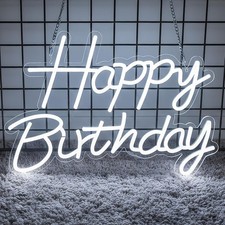 Happy Birthday Neon Sign for Backdrop, LED Happy Birthday Light Up Sign, White picture