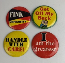 Lot 4 1965 Topps Wise Guy Buttons Pinbacks Pins Good Condition Fink Get Off Back picture