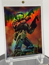 Halo Master chief art card/sticker Non-Sport Trading Card. Full holographic🤙 picture