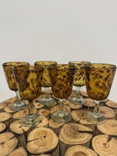 NOVICA Hand Blown Brown Glass Wine Glasses, 9 oz. 'Tortoise Shell' (set of 6) picture
