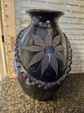 Vintage Mateos Mexico signed sculptural handmade tribal pottery vase R. Mateos picture