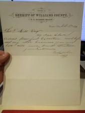 1879 Bryan Ohio Williams County Sheriff Office Handwritten Letter Clerk Attorney picture