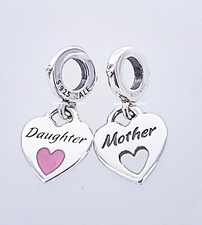 Pair of 2 Mother Daughter Forever in My Heart Pink Pandora Charm Thanksgiving picture
