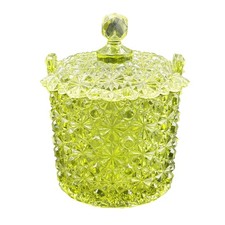 Vintage Fenton Green Daisy & Button Pattern Glass Candy Jar W/ Lid picture