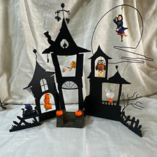Hallmark 2003 Halloween Haunted House Ornament Display w/ Hanging Mini Ornaments picture