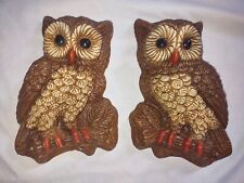 Vintage Pair Burwood  Resin? Wall Hanging OWL Plaques 5