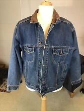 Vintage Jean Jacket Leather Collar Denim Trucker Marlboro Country Store Size L picture