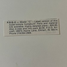 P. D. Q. Aircraft Model C Elkhart IN 1979 Sport Aviation Clipping SAH5-S53 picture