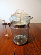 VINTAGE 194O'S BLUE TINT PYREX FLAMEWARE STOVE TOP 6 CUP COFFEE PERCOLATOR picture