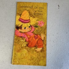 Vintage 1970's Birthday Greeting Card Scarecrow Boy Hay Hallmark Embossed picture