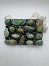 Native American 15 Stone Turquoise & Sterling Belt Buckle Vintage Artist CJ Well picture