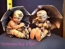Hummel/Goebel “Umbrella Boy & Girl” Porcelain Hand Painted Set 6 in 1957 TMK3 picture